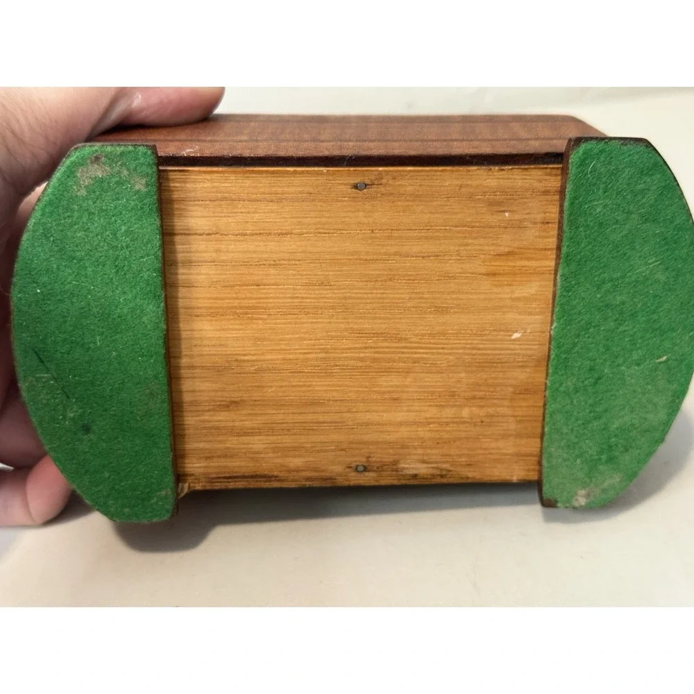 Vintage Art Deco Wood Keepsake Box Satin Lined Celluloid Faux Pearl Lid Insert